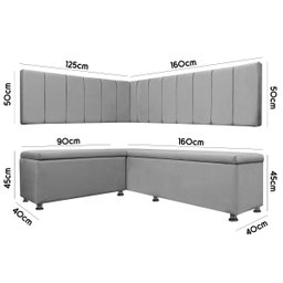Conjunto Canto Alemão com Bau para Bar Lanchonete Liso Cinza Claro 125x160cm Sofa Store - 6