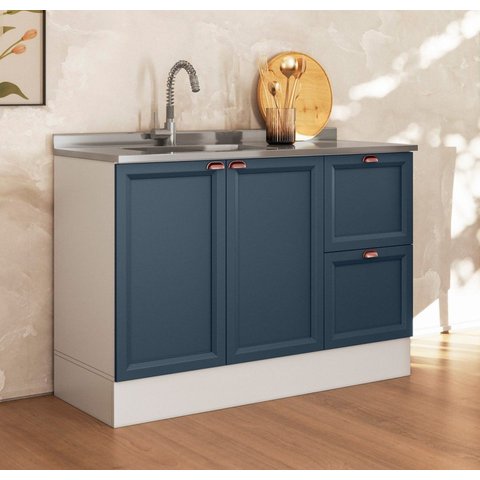 Balcão sem Tampo 120cm 2 Portas 2 Gavetas Yescasa Unna Branco/Azul
