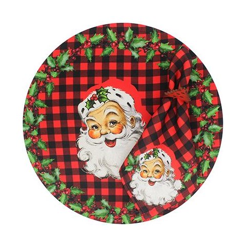 Kit Sousplat + Guardanapo Natal Papai Noel Xadrez Nsw 2 Peças com Base
