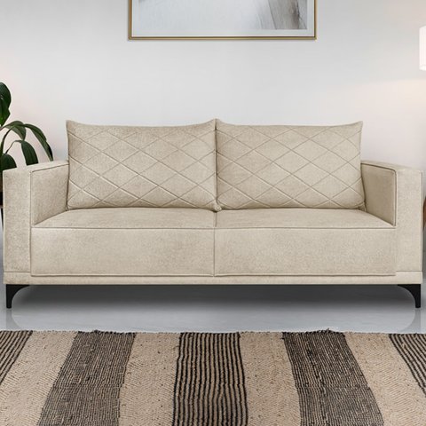 Sofa Nori 2 Lugares Pes de Ferro 180cm Linho Boucle 3301 Ezz
