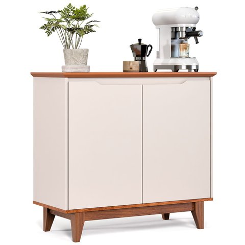 Buffet 02 Portas sem Gaveta Flow Off White com Freijo