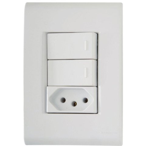 Conjunto Liz Branco 4x2 com 2 Interruptores Paralelos de 10 Ampères e 250 Volts + 1 Tomada 2p+t de 1