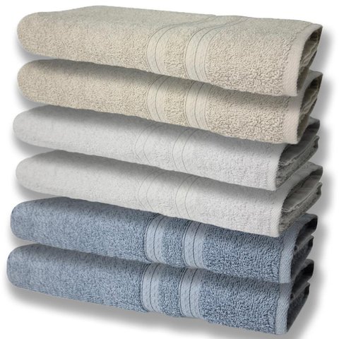 6 Toalhas Grande e Grossa Azul Branco e Bege