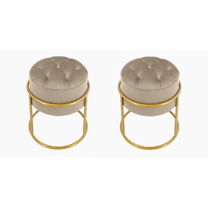 Kit 2 Puff Banqueta Estofado Decorativo Base de Ferro Capitonê Suede Bege Eli Móveis e Decoração