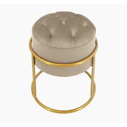Kit 2 Puff Banqueta Estofado Decorativo Base de Ferro Capitonê Suede Bege Eli Móveis e Decoração - 2