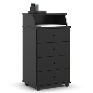 Mesa de Cabeceira Quarto Luxo New Ii com 4 Gavetas Preto Preto