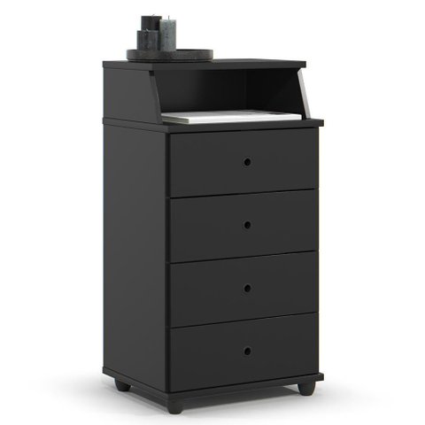 Mesa de Cabeceira Quarto Luxo New Ii com 4 Gavetas Preto Preto