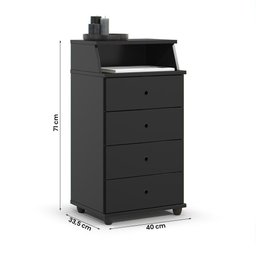 Mesa de Cabeceira Quarto Luxo New Ii com 4 Gavetas Preto Preto - 2