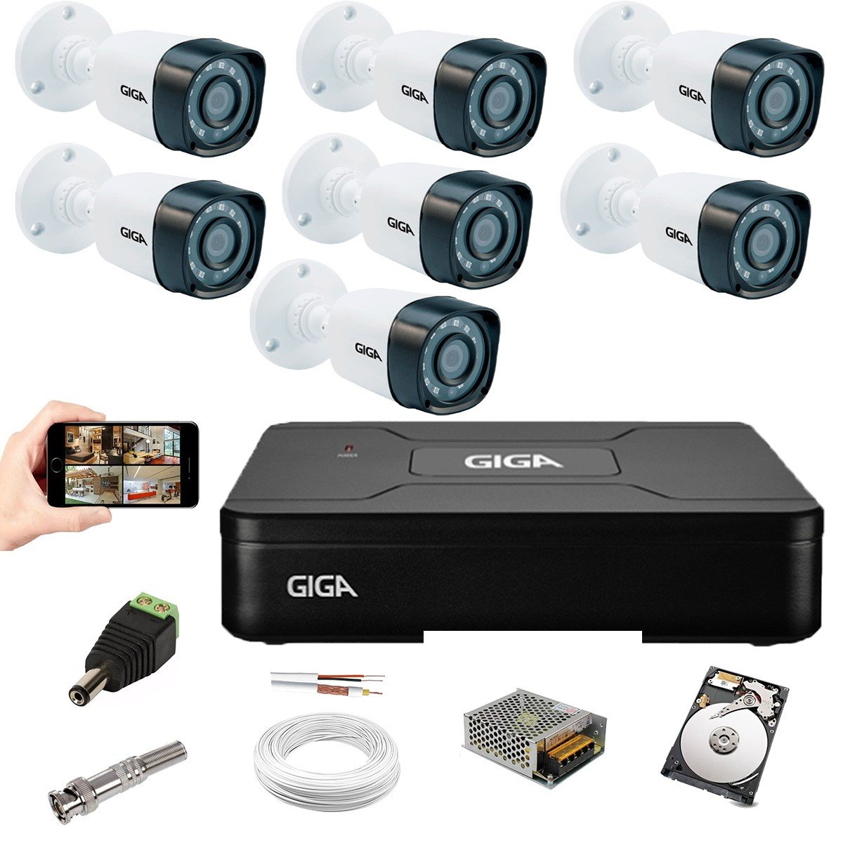 Kit 7 Cam Orion Giga GS0018 Dvr Secur Open 720 8 Canais C/HD