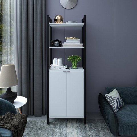 Estante de Livros 65CMX184,7cm Multiuso 2 Portas Embaixo Haia Yescasa Branco/Preto