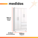 Ver imagem 3 de Guarda Roupas Solteiro Juvenil 4 Portas 2 Gavetas Branco Coimbra Aramóveis