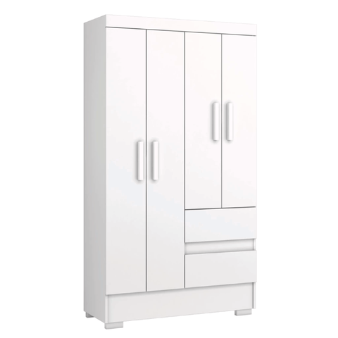 Guarda Roupas Solteiro Juvenil 4 Portas 2 Gavetas Branco Coimbra Aramóveis