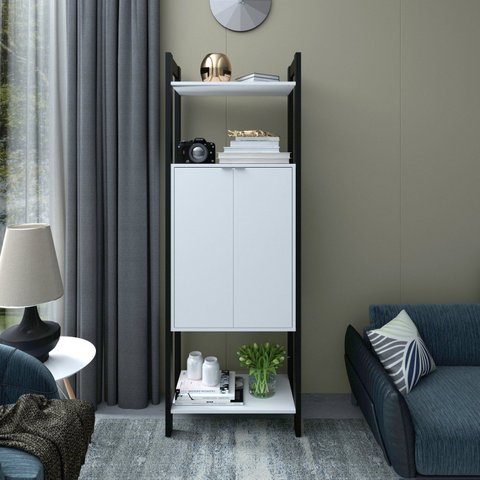 Estante de Livros 65CMX184,7cm 2 Portas Centro Haia Yescasa Branco/Preto