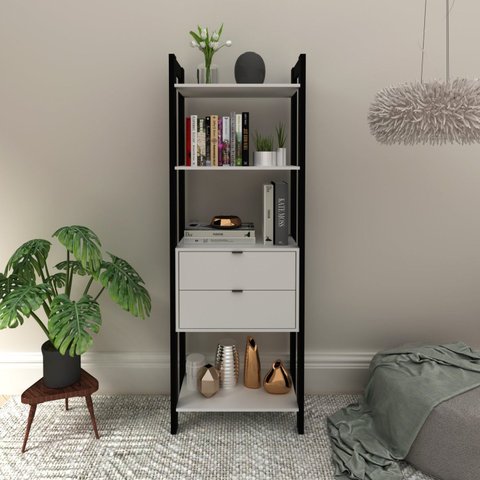 Estante de Livros 65CMX184,7cm 2 Gavetas Centro Haia Yescasa Branco/Preto