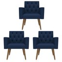 Ver imagem 1 de Kit 3 Poltronas Capitonê Sala Recepção Poltronas Decorativas Azul-marinho