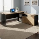 Ver imagem 1 de Mesa L Escritório Diretor 150cm a 170cm Pés Metal Mac Pr F5 Cor:macadâmia com Preto