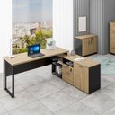 Ver imagem 5 de Mesa L Escritório Diretor 150cm a 170cm Pés Metal Mac Pr F5 Cor:macadâmia com Preto