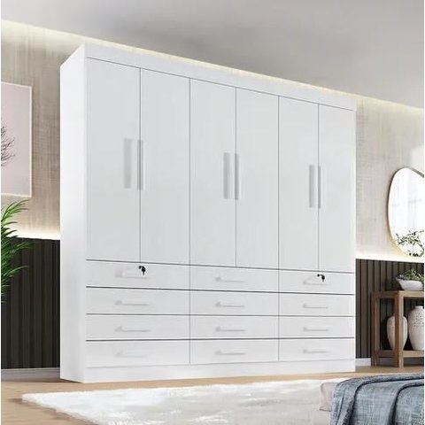 Guarda Roupa Mônaco 6 Pts 12 Gavetas Branco - Ddoro Móveis
