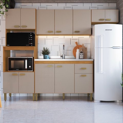 Cozinha Modulada Compacta Fidelitá Mariana 4 Peças 245cm 12 Portas 1 Gaveta sem Tampo