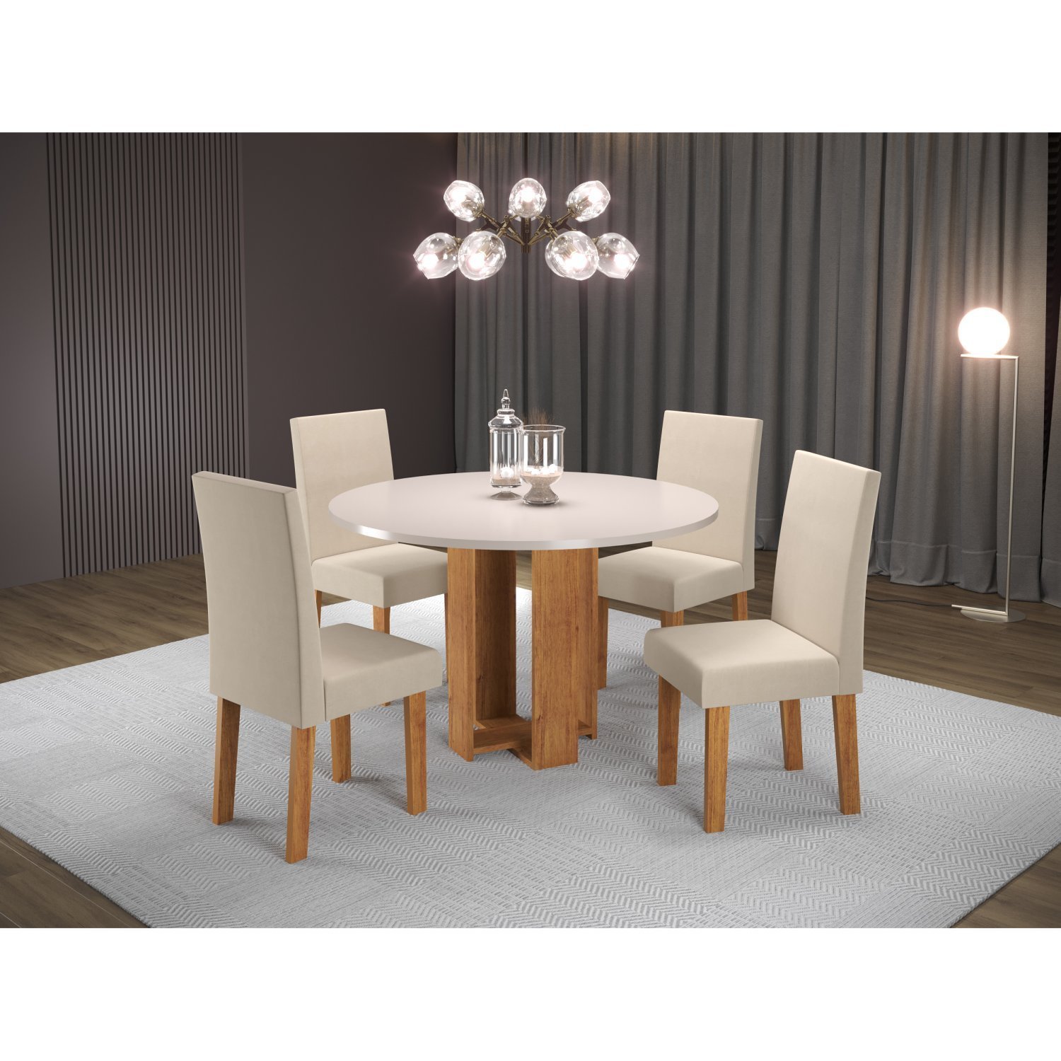 Conjunto Sala de jantar Chiara Mesa Redonda com 4 Cadeiras Vênus - 1