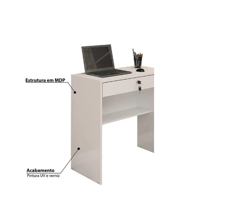 Escrivaninha/mesa Para Notebook 1 Gaveta Com Chave Andorinha Candian Branco - Jcm Movelaria - 5