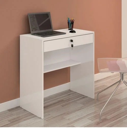 Escrivaninha/mesa Para Notebook 1 Gaveta Com Chave Andorinha Candian Branco - Jcm Movelaria