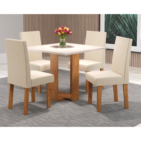 Conjunto Sala de Jantar Chiara Quadrada com 4 Cadeiras Vênus Bege/Mel