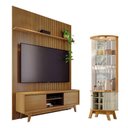 Ver imagem 1 de Estante Home Theater com Bancada Suspensa Milo Cumaru com Cristaleira Marina Cumaru Opala - Madetec