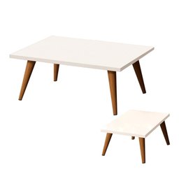 Conjunto 2 Mesas De Centro Retangular Sala de estar - 65x35cm + 32X35cm - Branco - 5