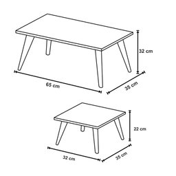 Conjunto 2 Mesas De Centro Retangular Sala de estar - 65x35cm + 32X35cm - Branco - 7