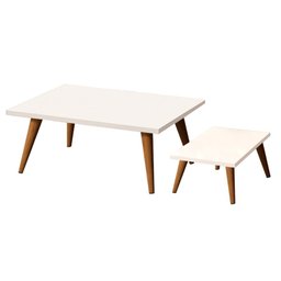 Conjunto 2 Mesas De Centro Retangular Sala de estar - 65x35cm + 32X35cm - Branco - 1