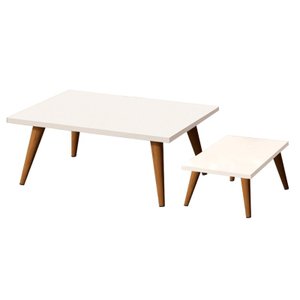 Conjunto 2 Mesas De Centro Retangular Sala de estar - 65x35cm + 32X35cm - Branco