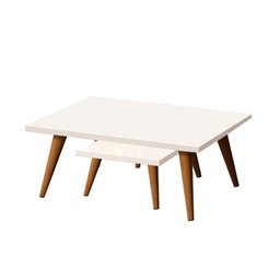 Conjunto 2 Mesas De Centro Retangular Sala de estar - 65x35cm + 32X35cm - Branco - 4