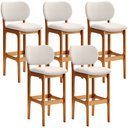 Ver imagem 1 de Kit 5 Banquetas Alta Bar Cozinha Sala Jantar Fixa Betta L02 Imbuia Linho Cru - Lyam Decor
