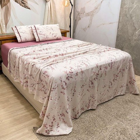 Jogo de Cama Lençol Casal Colonial Percal 300 Fios 4 Peças - Nude