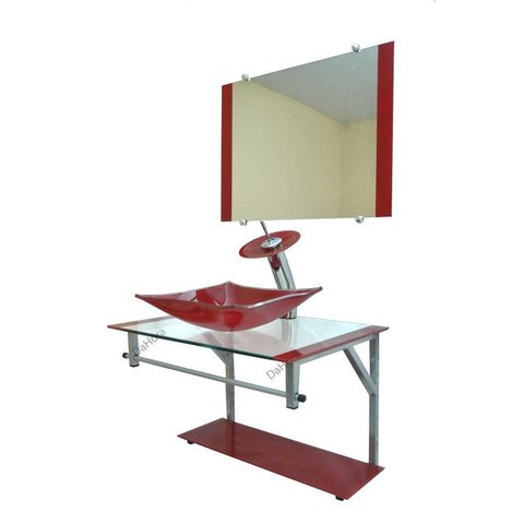 Gabinete de Vidro 60cm Cuba Retangular Vinho + Torneira Cascata - Dahora