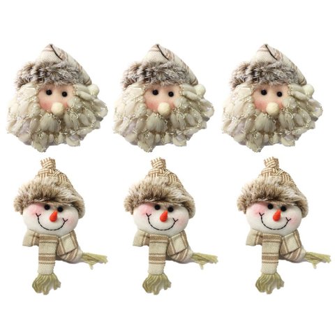 Kit Carinha Papai Noel e Boneco de Neve Pelúcia Rústico 15cm 6 Unidades - Master Christmas