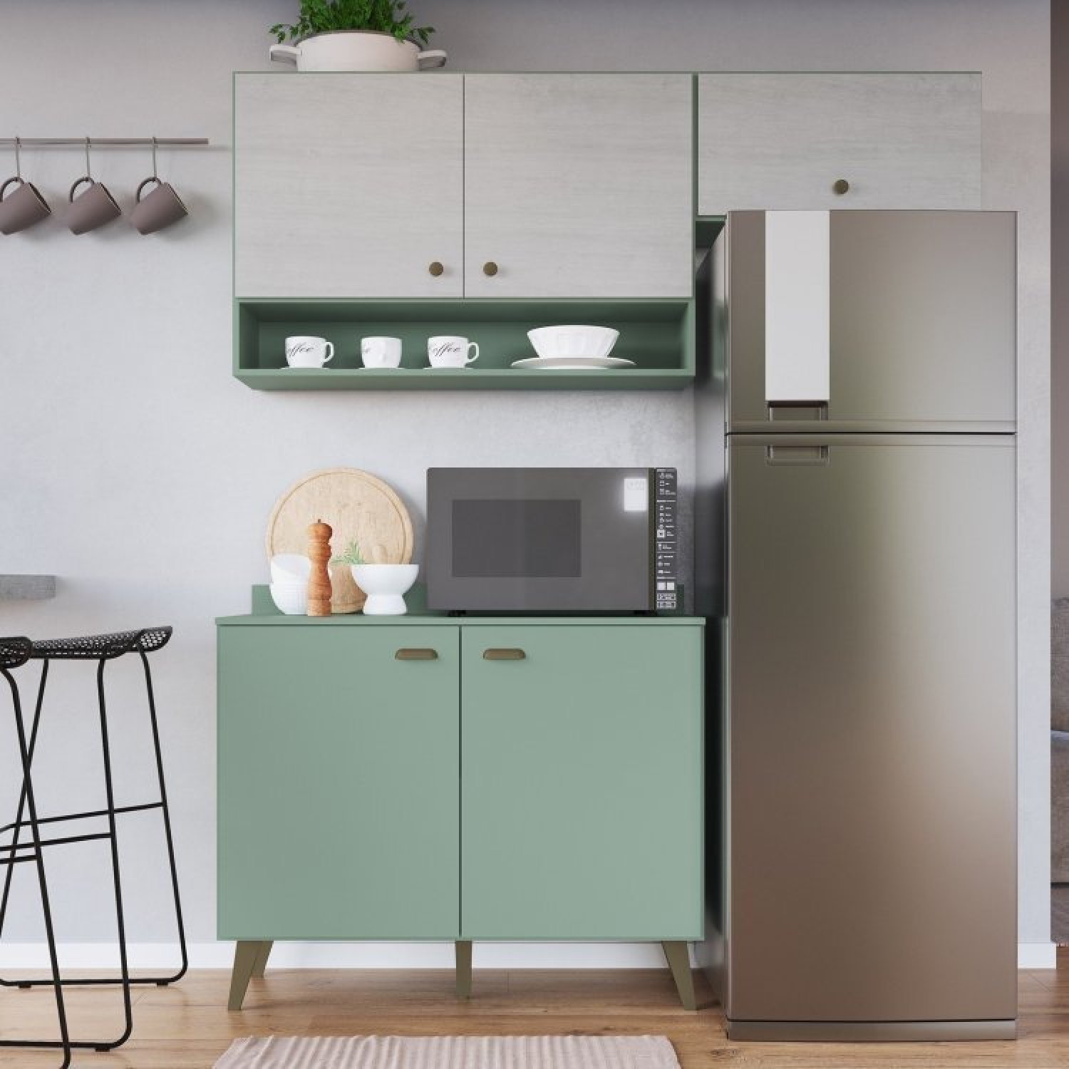 Cozinha Compacta 2 Peças 5 Portas 1 Nicho Porta Tempero Atena  - 1