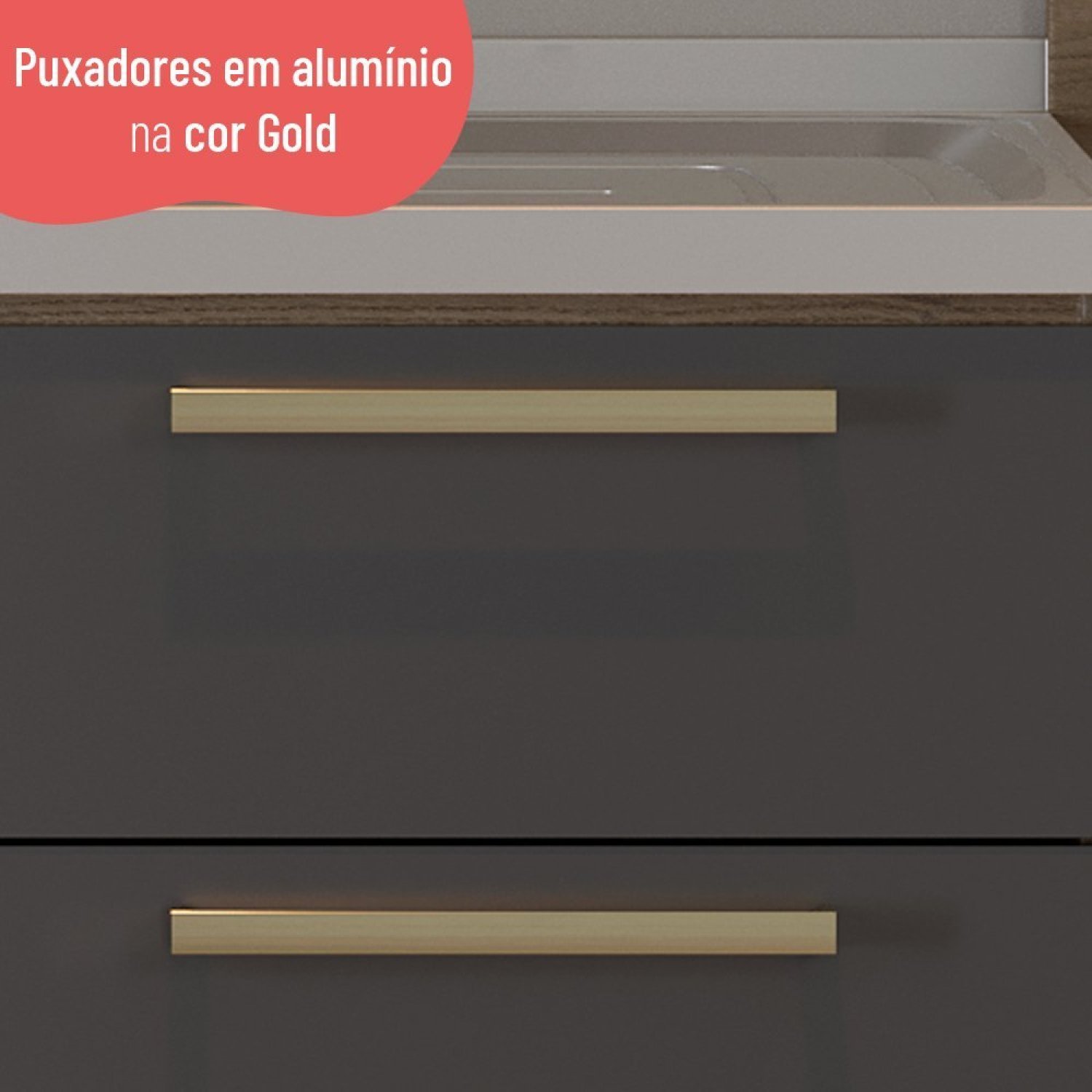 Balcão Gabinete 120cm para Pia 2 Gavetas Avelã  - 6