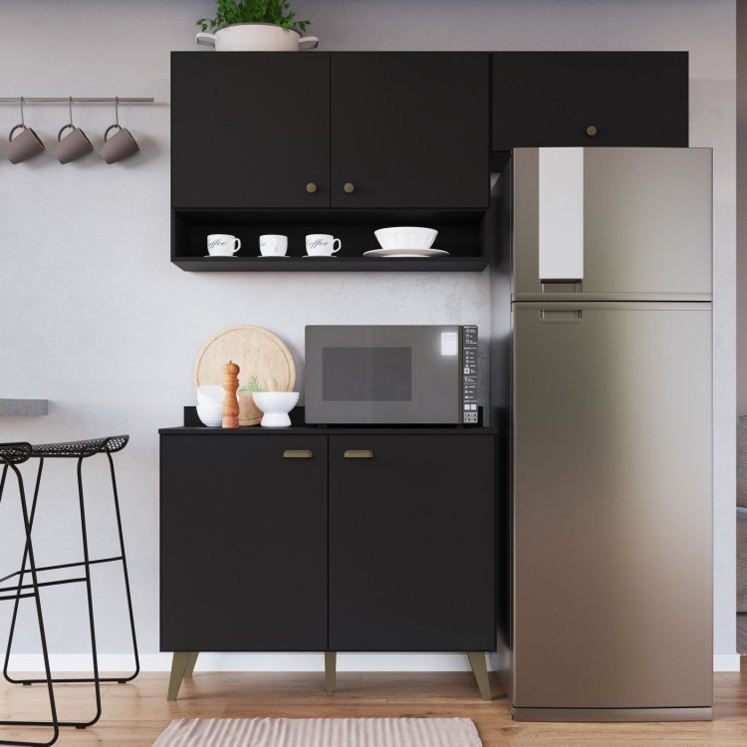 Cozinha Compacta 2 Peças 5 Portas 1 Nicho Porta Tempero Atena  - 1