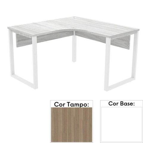Mesa de Escritório em L Pé Tubular Pe25 em MDP 135x135x60cm Cor Noce Naturalle e Base Branca