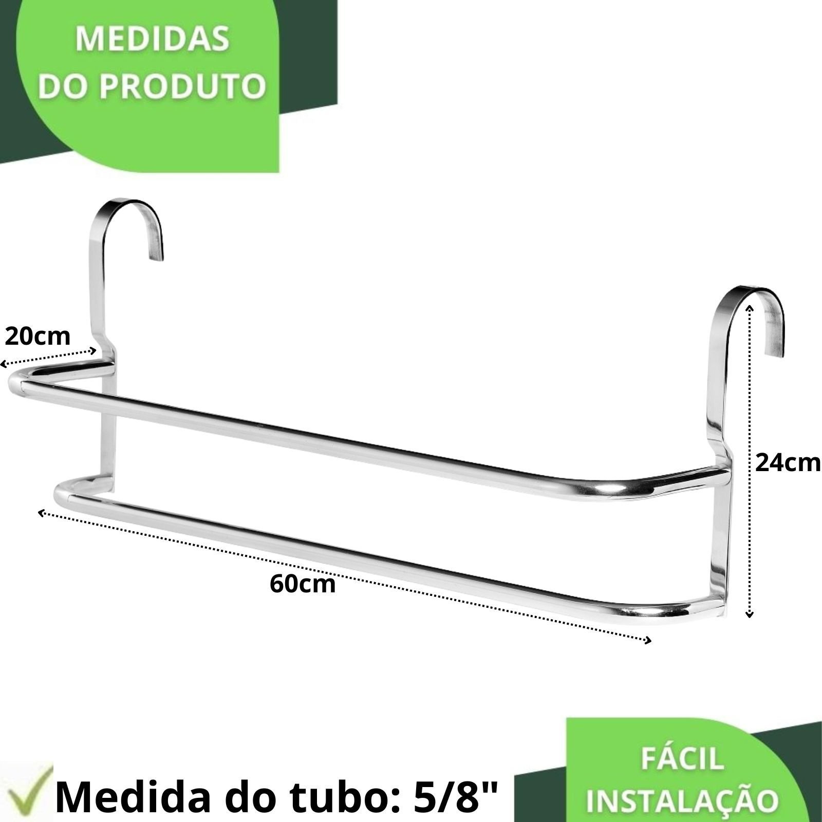 Suporte Porta Toalhas Duplo para Box Alto Brilho Fs - 7