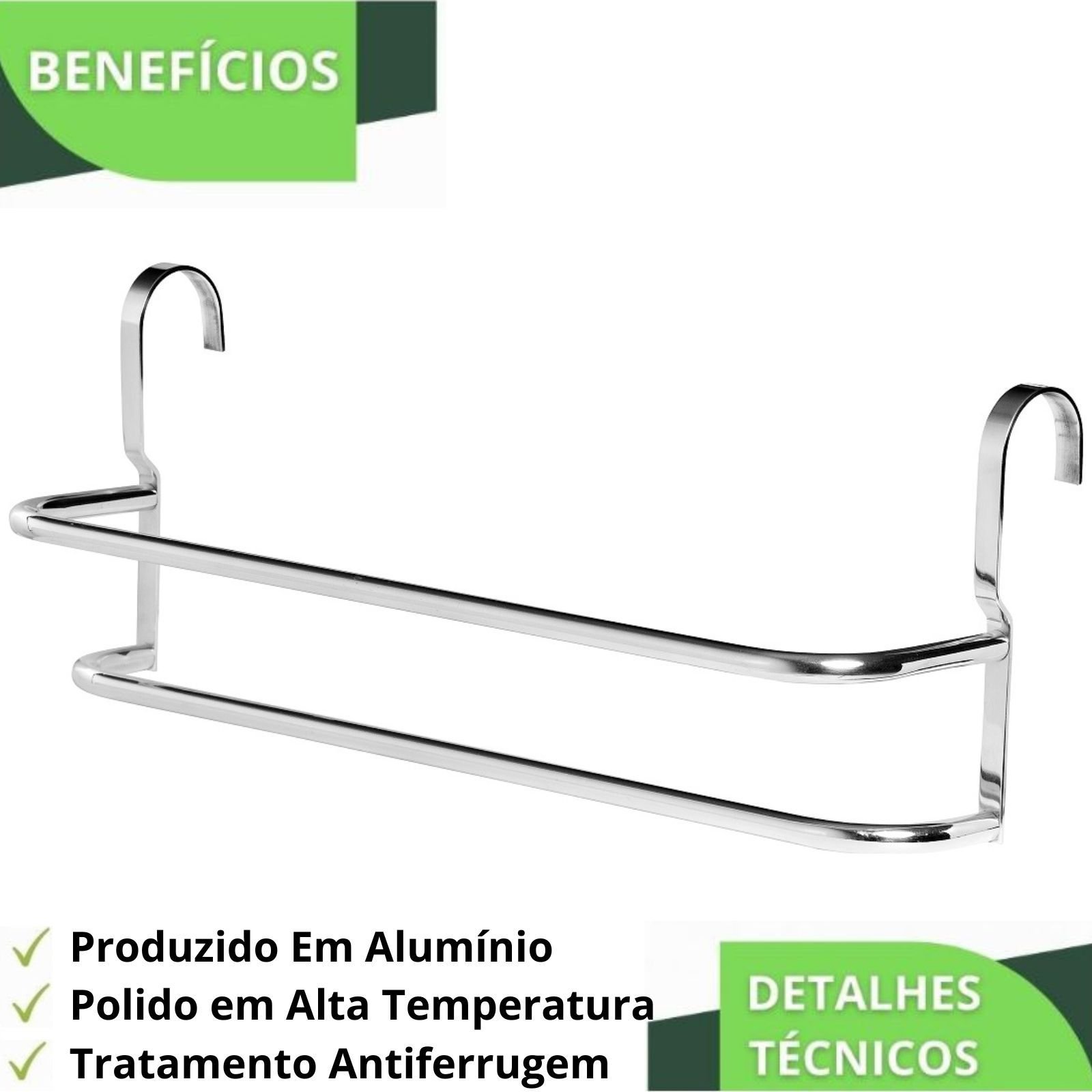 Suporte Porta Toalhas Duplo para Box Alto Brilho Fs - 6