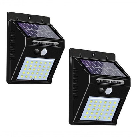 Luminária Solar Arandela Kit 2 - 30 Led Sensor de Presença