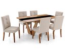 Ver imagem 1 de Conjunto Mesa de Jantar Dinant Vidro Preto e Base Amêndoa + Cadeiras Andenne Encosto Estofado -