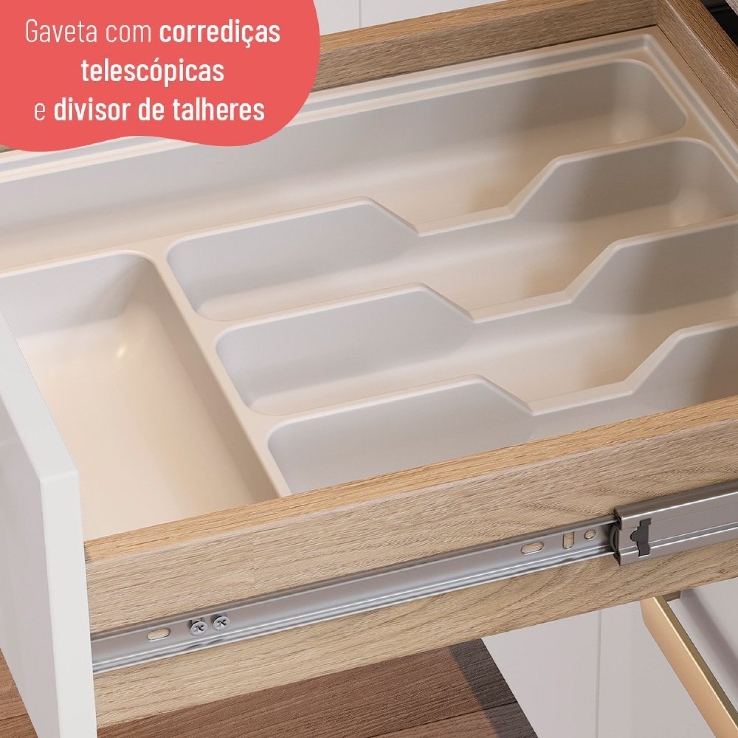 Balcão de Cozinha 120cm com Tampo 3 Portas 2 Gavetas Avelã  - 6