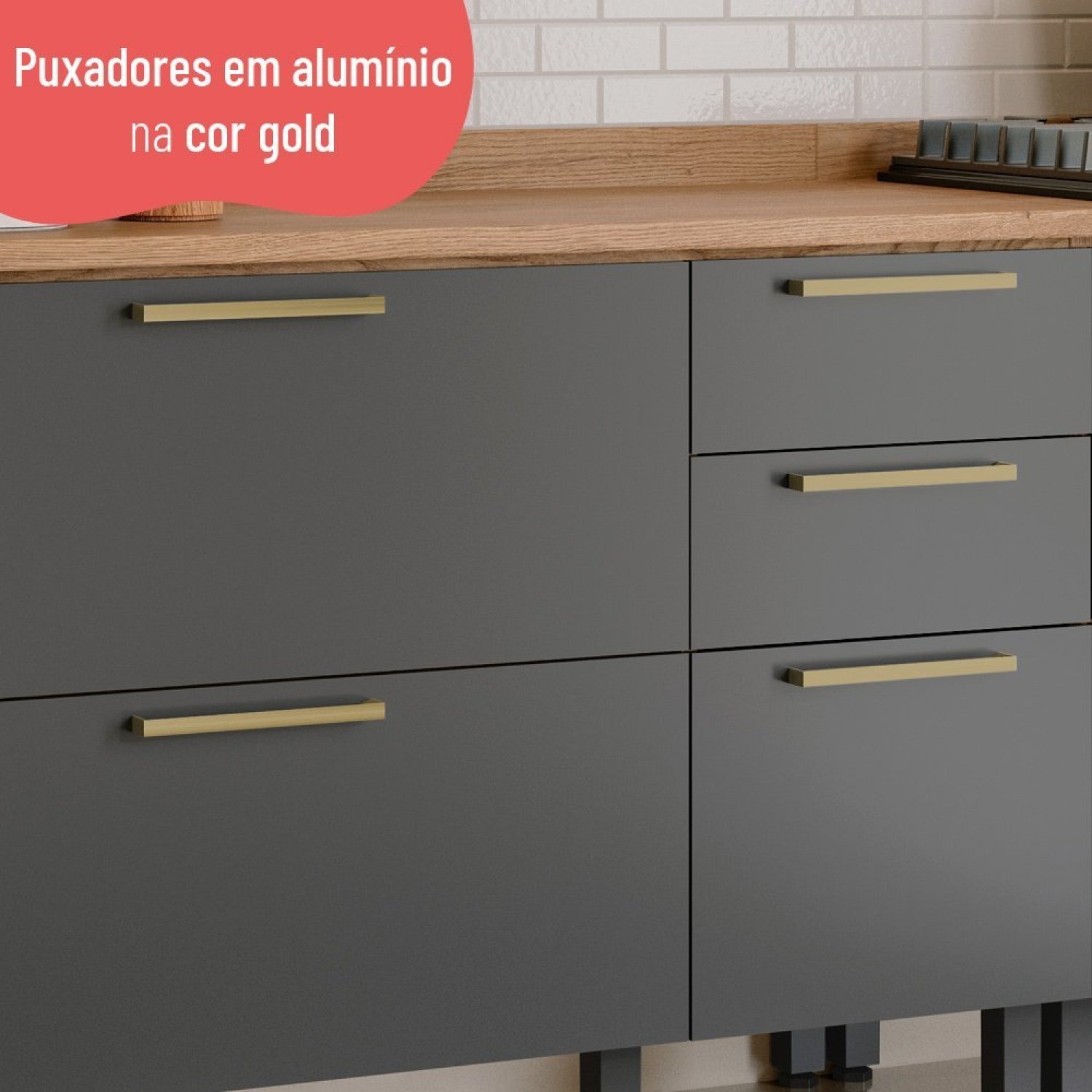 Balcão de Cozinha 120cm com Tampo 3 Portas 2 Gavetas Avelã  - 7