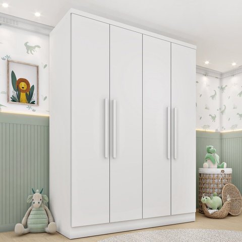 Guarda Roupa Infantil 4 Portas 2 Gavetas 133cm Harmonia Yescasa Branco/Neve