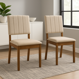 Conjunto Cadeiras Linho Milão Estofada Bege Cosinha Jantar - 1