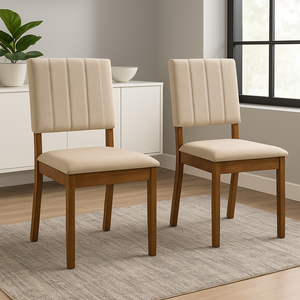 Conjunto Cadeiras Linho Milão Estofada Bege Cosinha Jantar